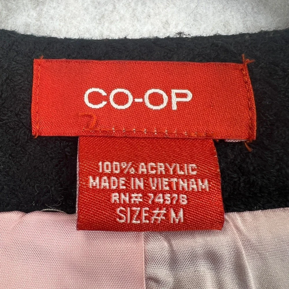 CO-OP Cropped Jacket Womens Tweed Textured Ribbon Trim Black Pink Chic Size M‎